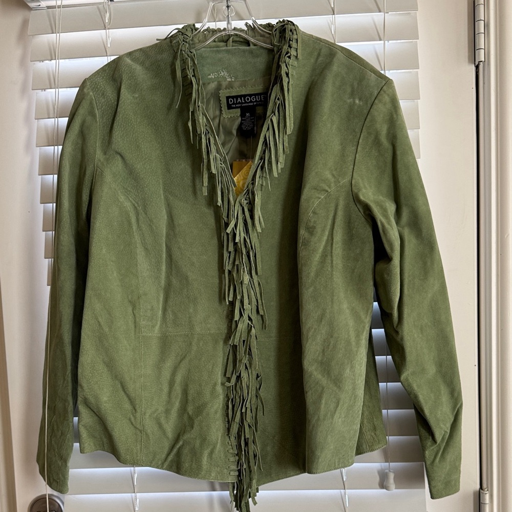Dialogue Olive Green Fringe Blazer - Picture 7 of 13